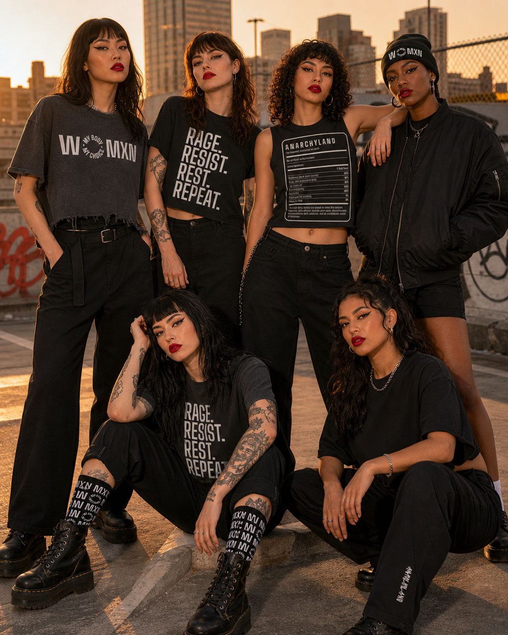 Diverse group of women in Anarchyland clothing.